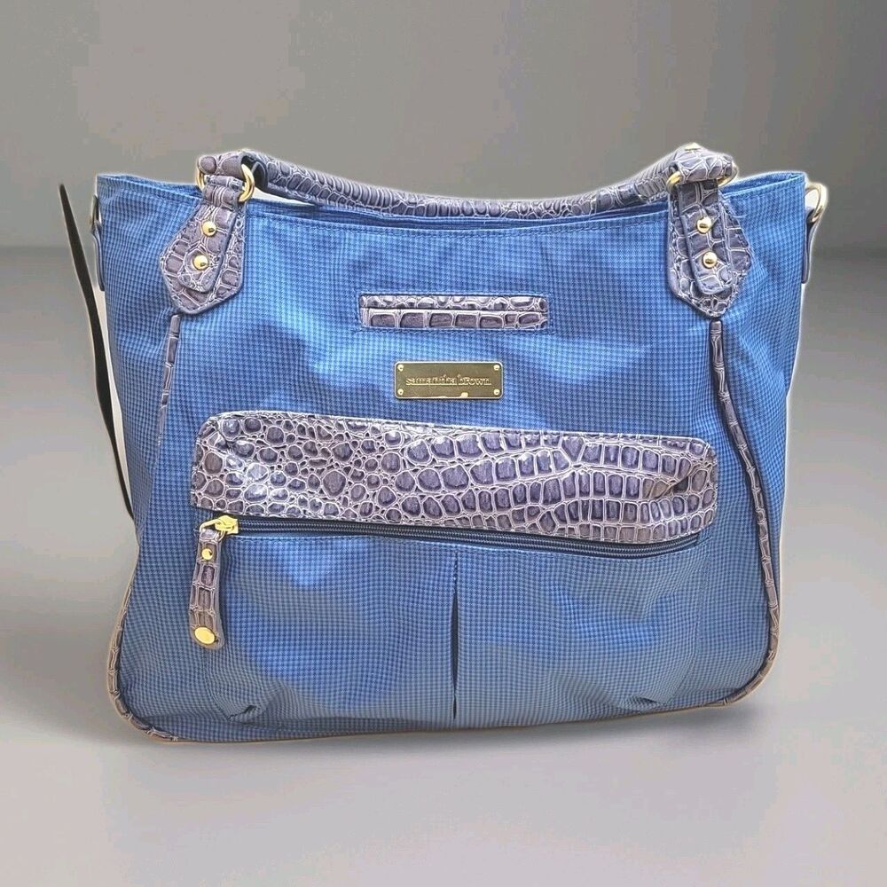 Samatha Brown Blue Tote Bag With Handles  Lots Of Pockets LOOKS BRAND NEW CLEAN